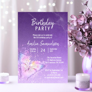 Invitación Chica Cuto Purple Butterfly Birday DIY Templates