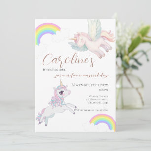 Invitación Chica de 3 años, con pony y arco iris