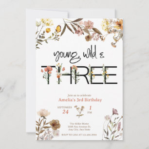 Invitación Chica de 3 años Cumpleaños de las chicas florida