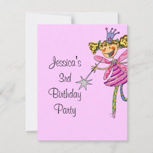 Invitación chica de 3 años del hada de la princesa rosa