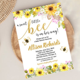Invitación Chica de abejas con burbujas rosa y amarilla