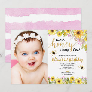 Invitación Chica de abejas de burbujas de primer cumpleaños g