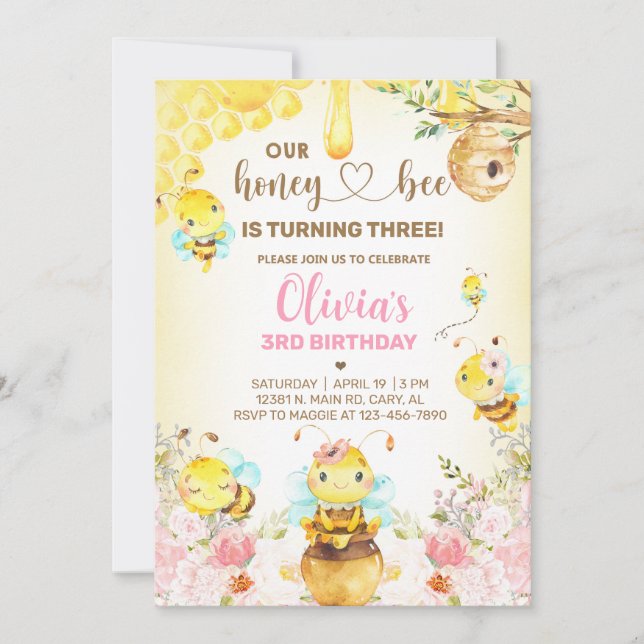 Invitación Chica de abejas de CUALQUIER EDAD, abejorro. (Anverso)