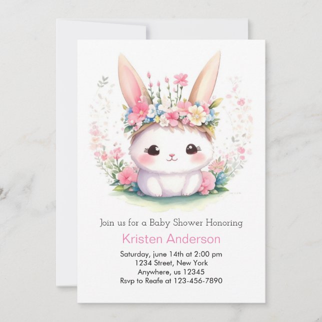 Invitación Chica de acuarela Bunny Wonderland Baby Shower (Anverso)