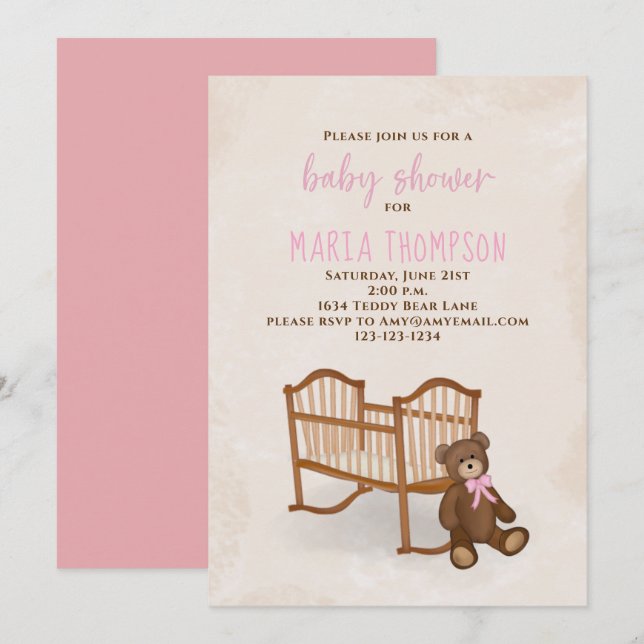 Invitación Chica de acuarela de Baby Shower Rústico Animal re (Anverso / Reverso)