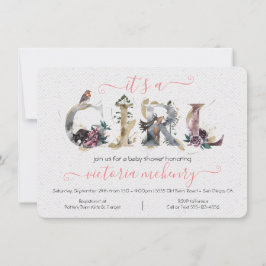 Invitación Chica de acuarela de bosque de bosques Baby Shower