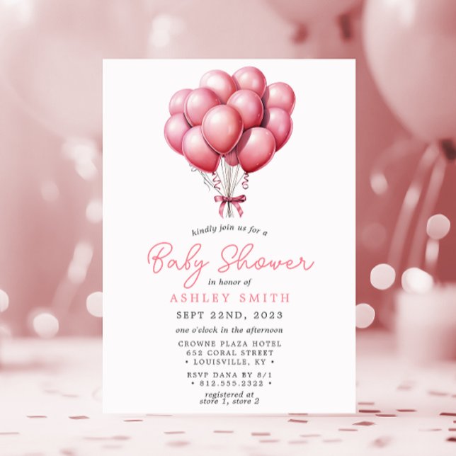 Invitación Chica de acuarela de globos rosados Baby Shower (Subido por el creador)