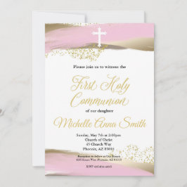 Invitación Chica de acuarela de oro rosa primera comunión sag