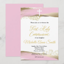 Invitación Chica de acuarela de oro rosa primera comunión sag