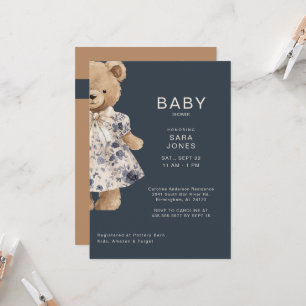 Invitación Chica de acuarela Fiesta de bebé del oso de peluch