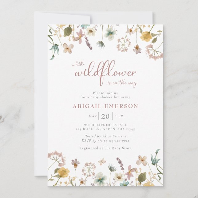 Invitación Chica de acuarela floral Baby Shower (Anverso)