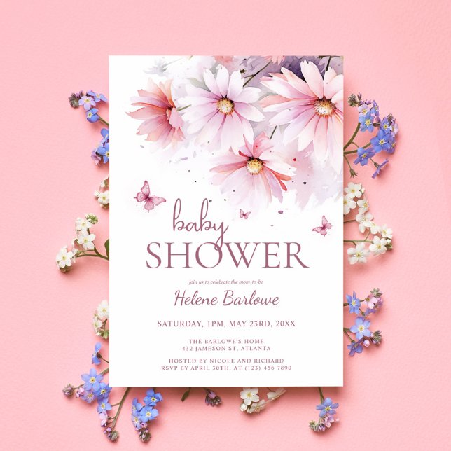 Invitación Chica de acuarela floral Baby Shower (Floral Watercolor Girl Baby Shower Invitation)