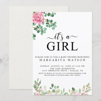 Invitación Chica de acuarela floral de Rubor color rosa suave