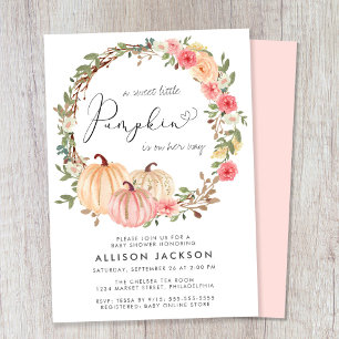 Invitación Chica de acuarela floral rosa de calabaza Baby Sho