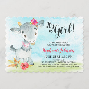 Invitación Chica de acuarela Granja de Baby Shower de cabra