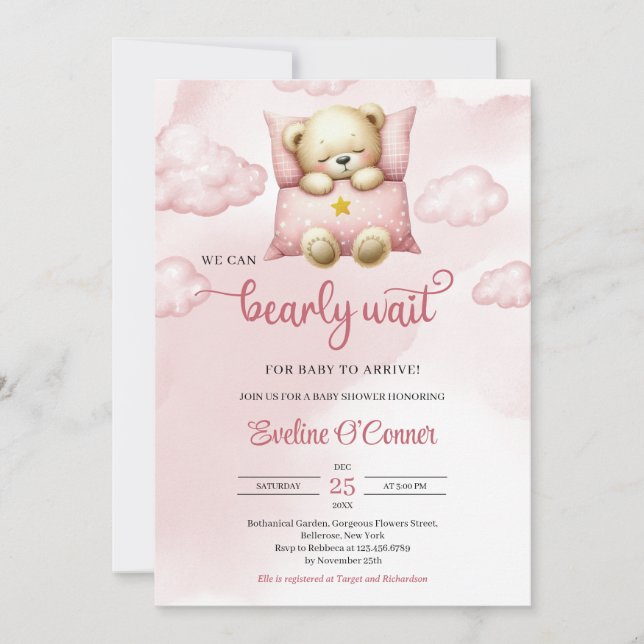 Invitación Chica de acuarela que podemos esperar con ansiedad (Anverso)