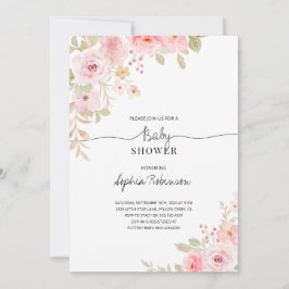 Invitación Chica de acuarela rosa floral Baby Shower
