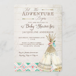 Invitación Chica de Adventure Baby Shower Teepee Wood Arrows 