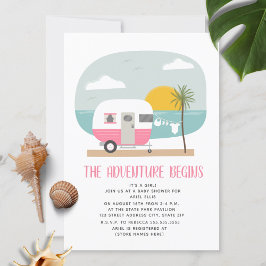 Invitación Chica de Adventure Pink Camper Beach Baby Shower