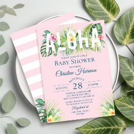 Invitación Chica de Aloha Floral Tropical Rosa Baby Shower
