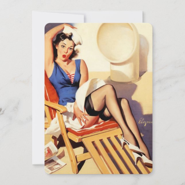 Invitación Chica de anclaje retro de barco de crucero Elvgren (Anverso)