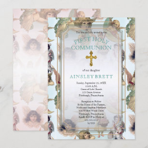 Invitación Chica de ángeles de época   Boy First Holy Communi