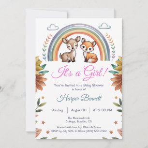 Invitación Chica de Animales Boho Rainbow Woodland Baby Showe