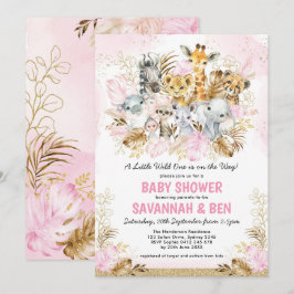 Invitación Chica de Animales Boho Rubor Gold Safari Baby Show