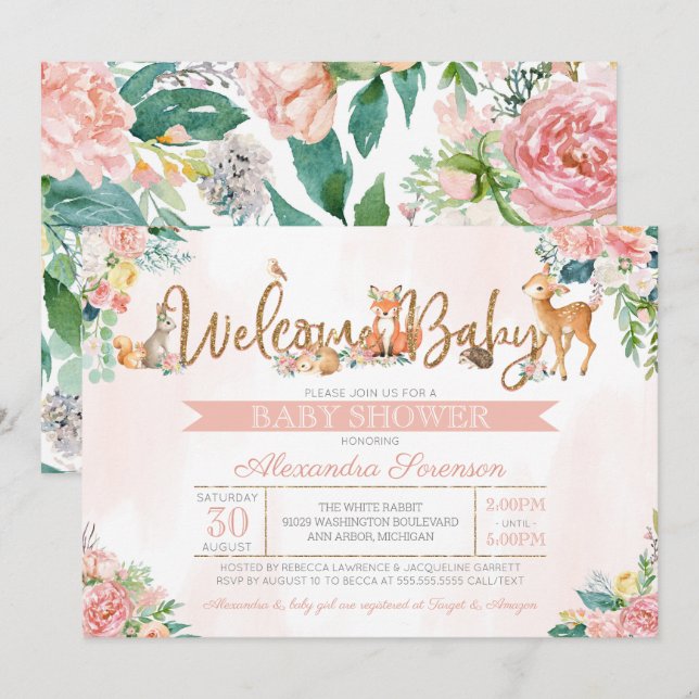 Invitación Chica de Animales de Bosque de Bosque con Encanto  (Anverso / Reverso)