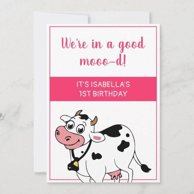 Invitación Chica de animales de granja Cow Happy Farm (Anverso)