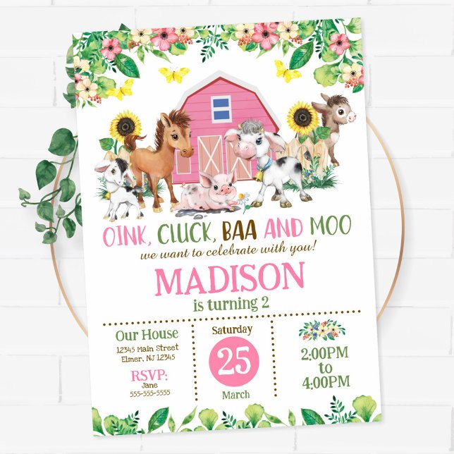 Invitación Chica de Animales de Granja Fiesta en el Corral 2d (Subido por el creador)
