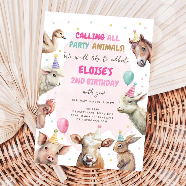 Invitación Chica de animales de granja llama a animales Fiest (Subido por el creador)