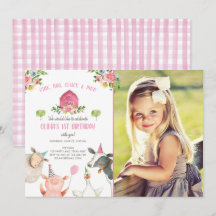 Chica de animales de granja Pink Gingham Barnyard 