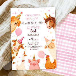Invitación Chica de animales de granja Pink Gingham Barnyard 