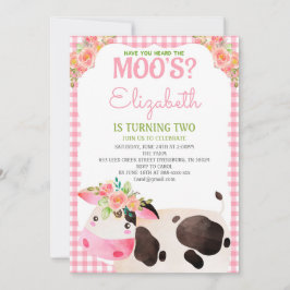 Invitación Chica de animales de granja Pink Gingham Birthday