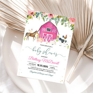Invitación Chica de animales de granja rosa Baby Shower