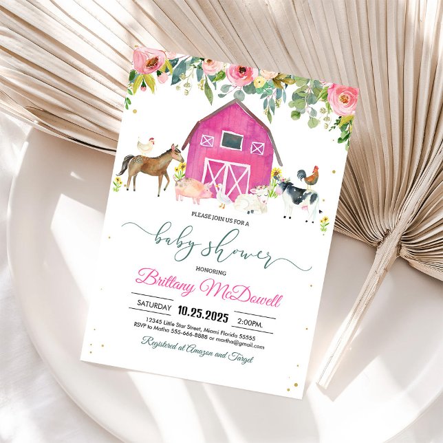 Invitación Chica de animales de granja rosa Baby Shower (Subido por el creador)