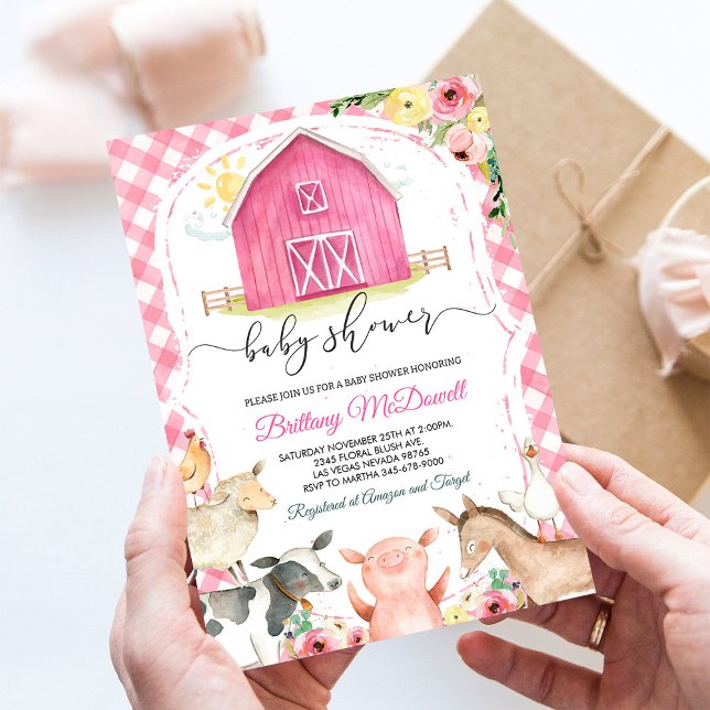 Invitación Chica de animales de granja rosa Baby Shower (Subido por el creador)