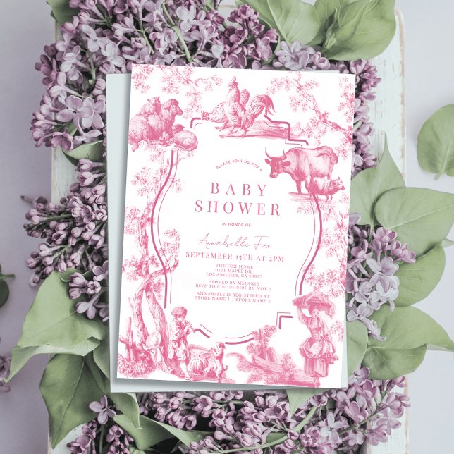 Invitación Chica de animales de granja rural de origen rosa f (Subido por el creador)