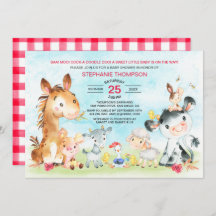 Chica de animales de la granja de acuarela Baby Sh