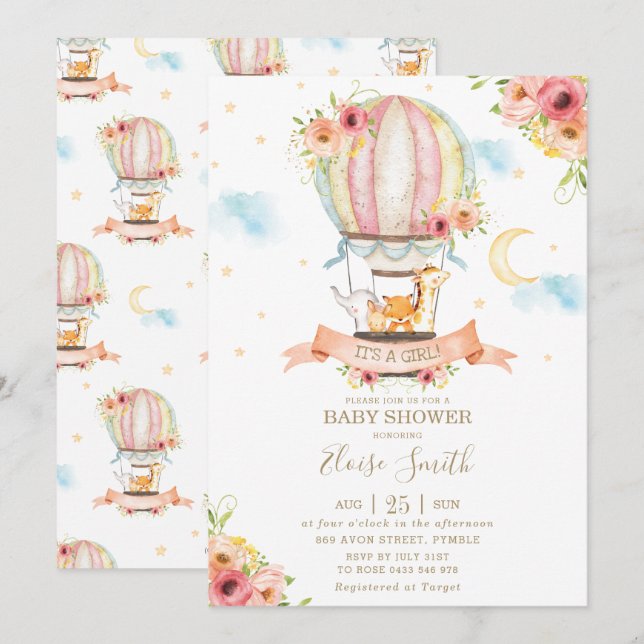 Invitación Chica de animales de la jungla de Baby Shower con  (Anverso / Reverso)