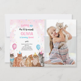 Invitación Chica de Animales De Papel Gato Foto De Cumpleaños