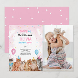 Invitación Chica de Animales De Papel Gato Foto De Cumpleaños