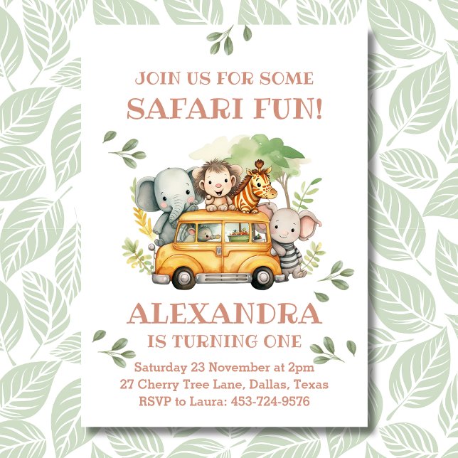 Invitación Chica de animales de Safari rosa Jungla primer Fie (Subido por el creador)