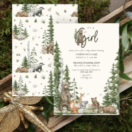 Invitación Chica de animales de Woodland Bearly Wait Baby Sho