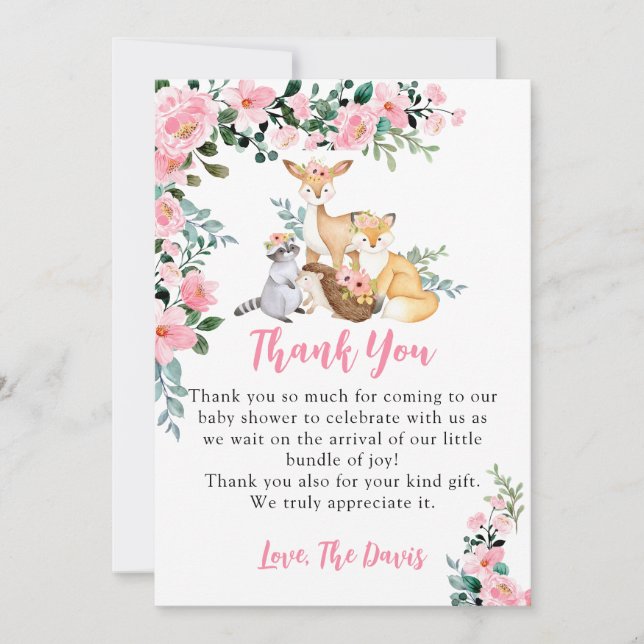 Invitación Chica de animales de Woodland de Baby Shower (Anverso)
