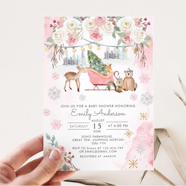 Invitación Chica de Animales de Woodland Rosa de Invierno Bab (Subido por el creador)
