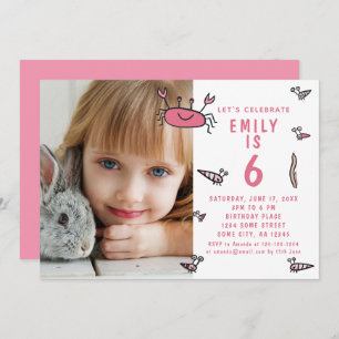 Invitación Chica de animales del mar de cangrejo rosa foto cu