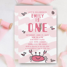 Invitación Chica de Animales del Mar del Cangrejo Rosado Invi