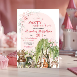 Invitación Chica de animales Fiestas de Woodland Rosa de Rubo